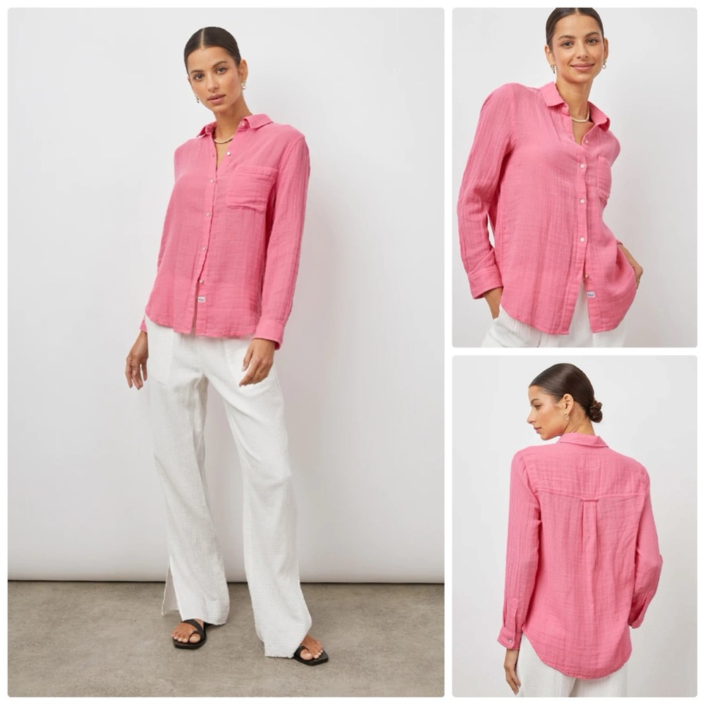 RAILS Ellis button down cotton gauze blouse in Malibu pink - small NWT - Picture 1 of 9